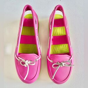 Crocs Women's Pink Lime Green Boat Shoes